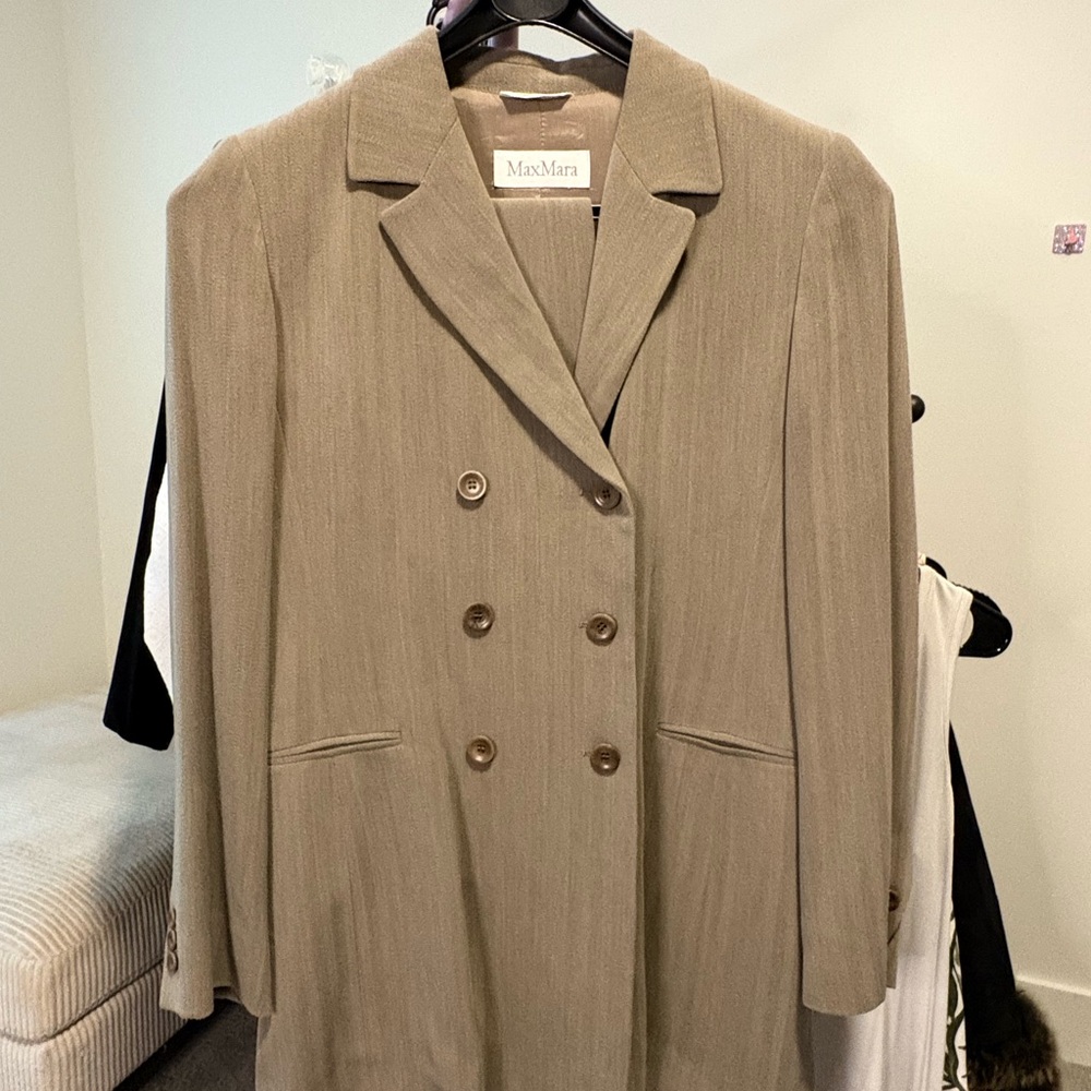 MaxMara Taupe Double-Breasted Blazer Coat